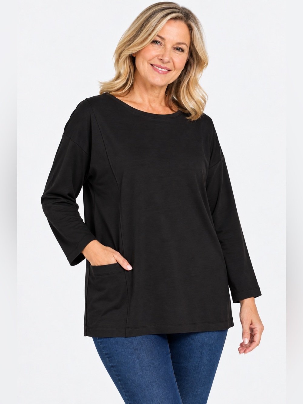 DKR Long Sleeve Bateau Neck Top-Black